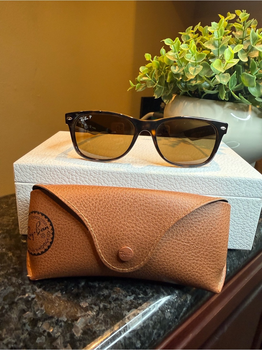 Ray-Ban Brown Sunglasses with Tan Leather Case
